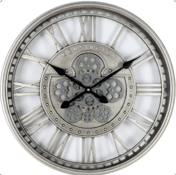 Wall Clock - Round Silver Moving Cogs Skeleton Wall Clock - Silver Finish