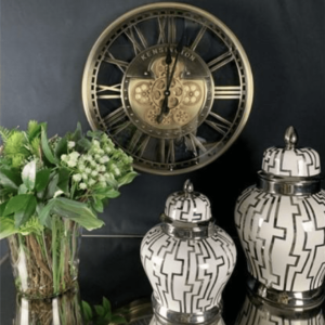 Wall Clock - Round 'Kensington' Moving Cogs - Champagne Gold Finish