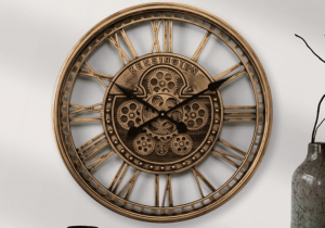Wall Clock - Round - Moving Cogs - Skeleton - Copper Finish