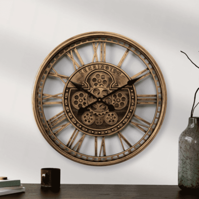 Wall Clock - Round - Moving Cogs - Skeleton - Copper Finish