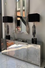 Sideboard - 4 Door - 2 Glass Shelves - Highly Polished Chrome - Glass Top