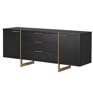 Sideboard - 2 Door 3 Drawer - Brushed Elm Wood & Gold Finish