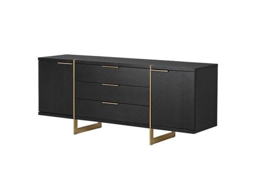 Sideboard - 2 Door 3 Drawer - Brushed Elm Wood & Gold Finish