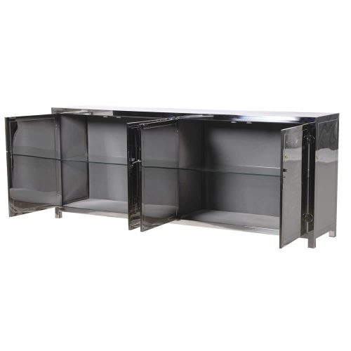 Sideboard - 4 Door - 2 Glass Shelves - Highly Polished Chrome Finish