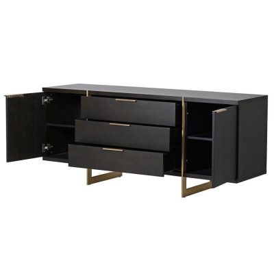 Sideboard – 2 Door 3 Drawer – Brushed Elm Wood & Gold Finish