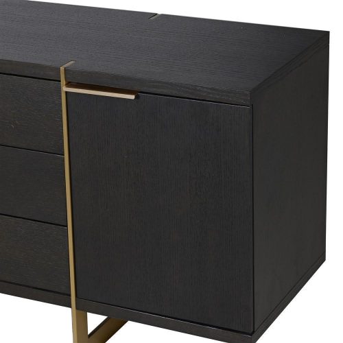 Sideboard - 2 Door 3 Drawer - Brushed Elm and Gold Finished Sideboard