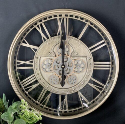Wall Clock Kensington - Moving Cogs - Skeleton Design - Champagne Silver Finish