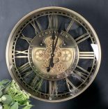 Wall Clock - Round 'Kensington' Moving Cogs - Skeleton - Gold Finish