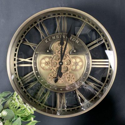 Wall Clock – Round ‘Kensington’ Moving Cogs – Champagne Gold Finish
