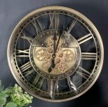 Wall Clock - Round 'Kensington' Moving Cogs - Skeleton - Gold Finish