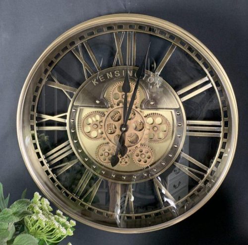 Wall Clock - Round 'Kensington' Moving Cogs - Skeleton - Gold Finish