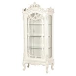 Cabinet - Heavily Carved - Glass Door - Glass Shelves - French Antique White