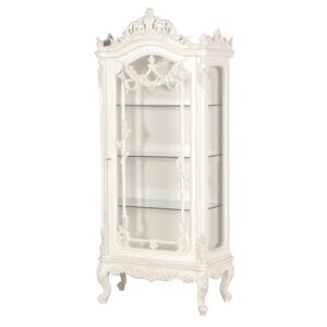 Cabinet - Heavily Carved - Glass Door - Glass Shelves - French Antique White