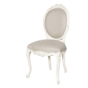 Dining Chair - Ornate Carved Linen Upholstered - French Antique White