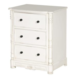 Bedside Cabinet - Carved Design -3 Drawer - French Antique White