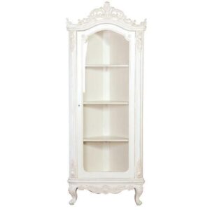 Corner Cabinet - Carved - Glass Door - 3 Shelves - French Antique White
