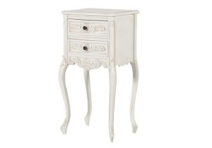 Bedside Cabinet - Carved Design - 2 Drawer - French Antique White