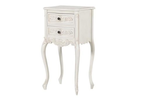 Bedside Cabinet - Carved Design - 2 Drawer - French Antique White