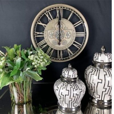 Wall Clock Kensington - Moving Cogs - Skeleton Design - Champagne Silver Finish