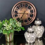 Wall Clock - Round Moving Cogs Skeleton Wall Clock - Copper Finish
