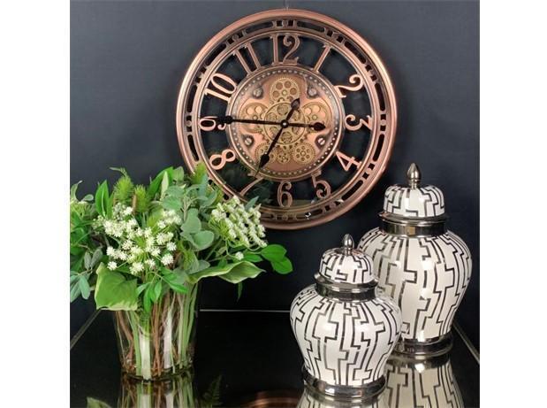 Wall Clock - Round Moving Cogs Skeleton Wall Clock - Copper Finish