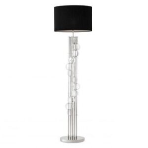 Floor Lamp - Polished Chrome & Glass Ball Standard Lamp - Black Shade