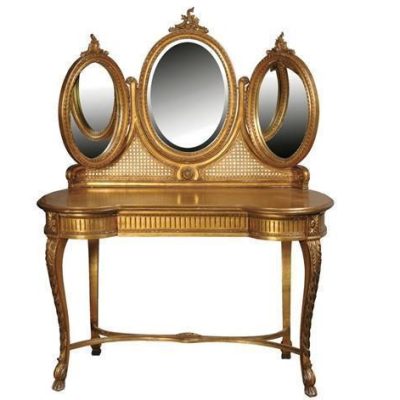 Dressing Table - 2 Drawer - Triple Mirrored - Antique Gilt Range