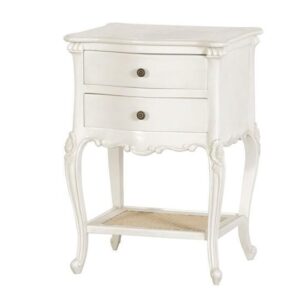 Bedside Cabinet - Carved Design -2 Drawer & Shelf - French Antique White