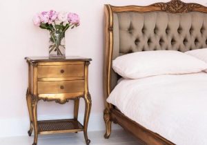 Bedside Cabinet - 2 Drawer - Rattan Shelf - Antique Gilt Range