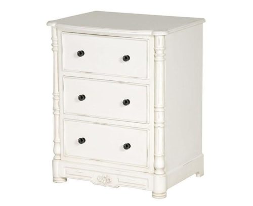 Bedside Cabinet - Carved Design -3 Drawer - French Antique White