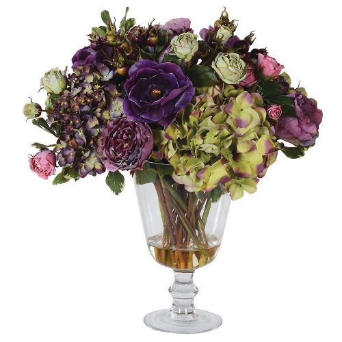 Flower Arrangement - Mixed Amethyst and Green - Glass Urn Vase
