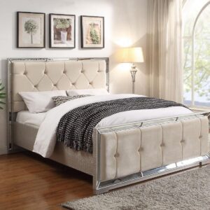 5ft King-Size Bed - Venetian Mirrored - Deep Buttoned - Cream Velvet