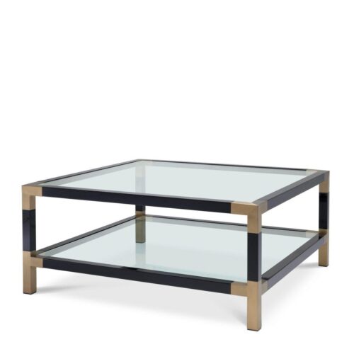 Coffee Table - Piano Black - Brass & Acrylic - Shelf
