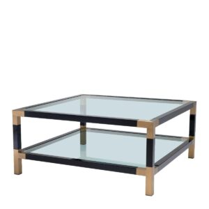 Coffee Table - Piano Black - Brass & Acrylic - Shelf