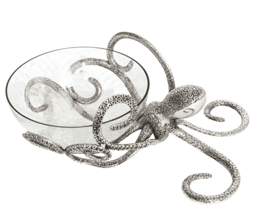 Octopus Bowl - Hammered Metal - Octopus Design - Glass Bowl