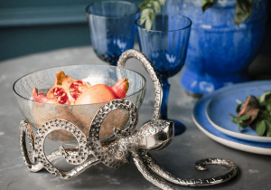 Octopus Bowl - Hammered Metal - Octopus Design - Glass Bowl
