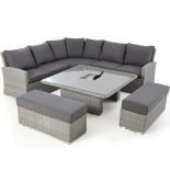 Garden Corner Sofa Dining Set - Rising Dining Ice Bucket Table - Grey Poly Weave