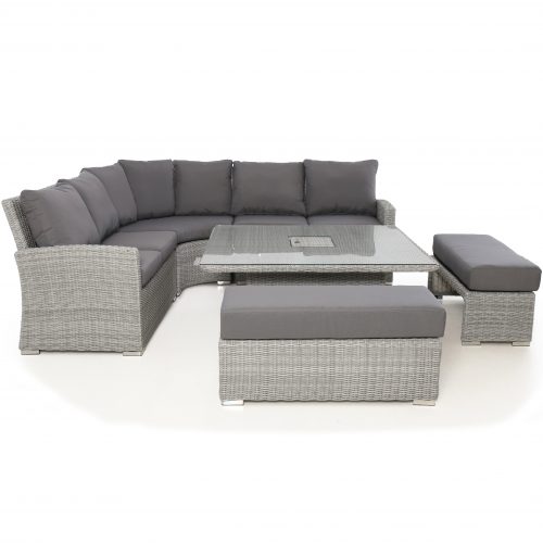 Garden Corner Sofa Dining Set - Rising Dining Ice Bucket Table - Grey Poly Weave