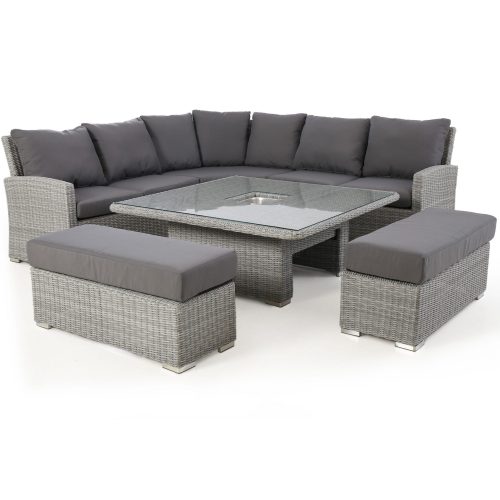 Garden Corner Sofa Dining Set - Rising Dining Ice Bucket Table - Grey Poly Weave