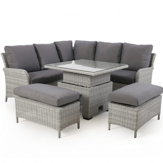 Garden Corner Sofa Dining Set - Rising Dining Table - Grey Poly Weave