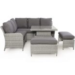 Garden Corner Sofa Dining Set - Rising Dining Table - Grey Poly Weave