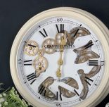 Wall Clock - Moving Center Cogs - Round Designer Wall Clock - Cream Finish