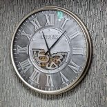 Wall Clock - Moving Gold Cogs - Champagne Silver Finish