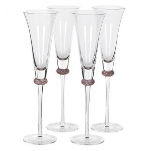 Champagne Glasses - Pink & Gold Crystal Design - Set Of 4