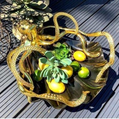 Octopus Fruit Bowl - Octopus Design - Polished Black & Gold