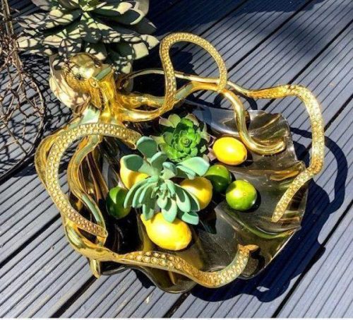 Octopus Fruit Bowl - Octopus Design - Polished Black & Gold