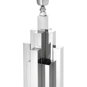 Table Lamp - Sculptured Square Rods Chrome Base - Black Square Gold Inlaid Shade