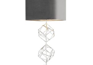 Table Lamp - Sculptured Squares Chrome Base - Grey Square Velvet Shade