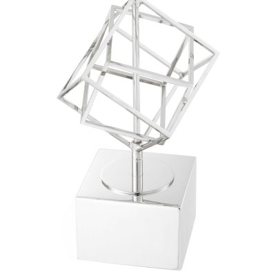 Table Lamp – Sculptured Squares Chrome Base – Grey Square Velvet Shade