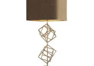 Table Lamp - Sculptured Squares Brass Base - Brown Square Velvet Shade